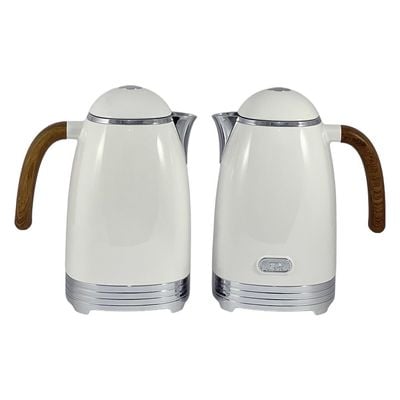 2-Piece Tea & Coffee Flask - 0.7 Liter & 1 Liter Capacity - Glass Inner - ABS Body - White & SILVER