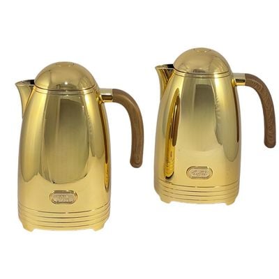 2-Piece Tea & Coffee Flask - 0.7 Liter & 1 Liter Capacity - Glass Inner - ABS Body - Gold