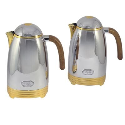 2-Piece Tea & Coffee Flask - 0.7 Liter & 1 Liter Capacity - Glass Inner - ABS Body - Silver & Gold