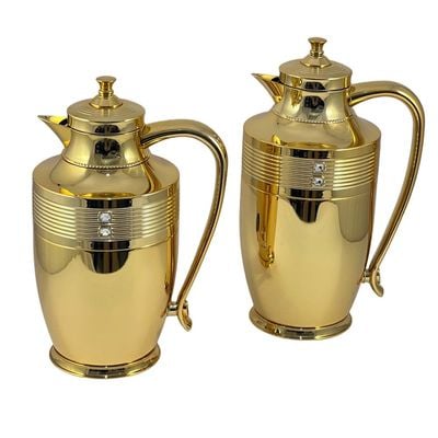 2-Piece Tea & Coffee Flask - 0.7 Liter & 1 Liter Capacity - Glass Inner - Steel Body - Gold