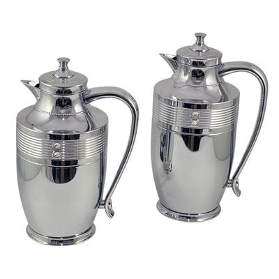 2-Piece Tea & Coffee Flask - 0.7 Liter & 1 Liter Capacity - Glass Inner - Steel Body - Silver