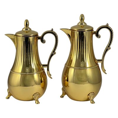 2-Piece Tea & Coffee Flask - 0.7 Liter & 1 Liter Capacity - Glass Inner - Steel Body - Gold