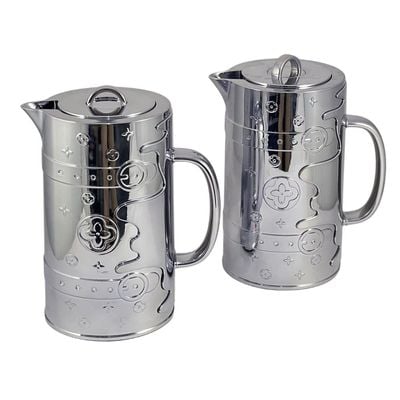 2-Piece Tea & Coffee Flask - 0.7 Liter & 1 Liter Capacity - Glass Inner - ABS Body - Silver