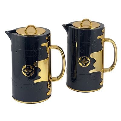 2-Piece Tea & Coffee Flask - 0.7 Liter & 1 Liter Capacity - Glass Inner - ABS Body - Black & Gold