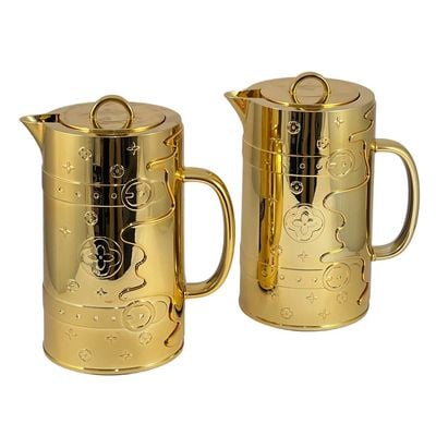 2-Piece Tea & Coffee Flask - 0.7 Liter & 1 Liter Capacity - Glass Inner - ABS Body - Gold