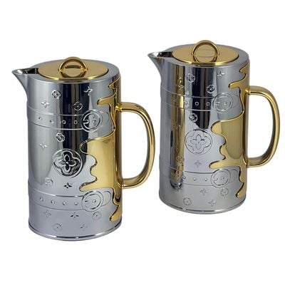 2-Piece Tea & Coffee Flask - 0.7 Liter & 1 Liter Capacity - Glass Inner - ABS Body - Silver & Gold