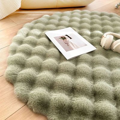 Round Rabbit Fur Floor Mat – Soft Plush Rug for Living Room & Bedroom, (Size - 90CM)