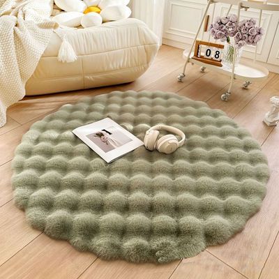 Round Rabbit Fur Floor Mat – Soft Plush Rug for Living Room & Bedroom, (Size - 90CM)