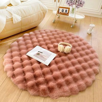 Round Rabbit Fur Floor Mat – Soft Plush Rug for Living Room & Bedroom, (Size - 90CM)