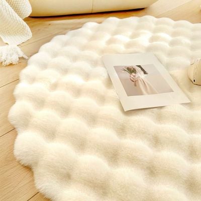 Round Rabbit Fur Floor Mat – Soft Plush Rug for Living Room & Bedroom, (Size - 90CM)
