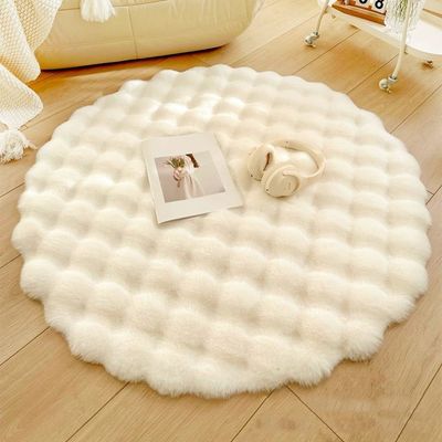 Round Rabbit Fur Floor Mat – Soft Plush Rug for Living Room & Bedroom, (Size - 90CM)