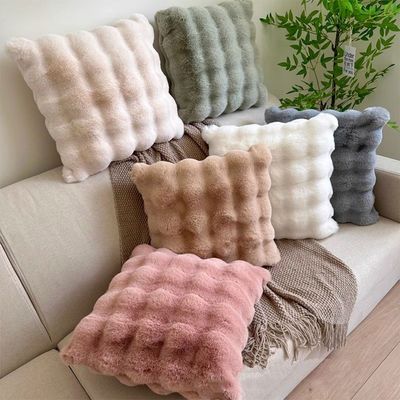 Plush Rabbit Fur Cushion Cover –  Pillow Cover for Throw Pillow (Size - 40 x 40CM)