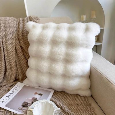 Plush Rabbit Fur Cushion Cover –  Pillow Cover for Throw Pillow (Size - 40 x 40CM)