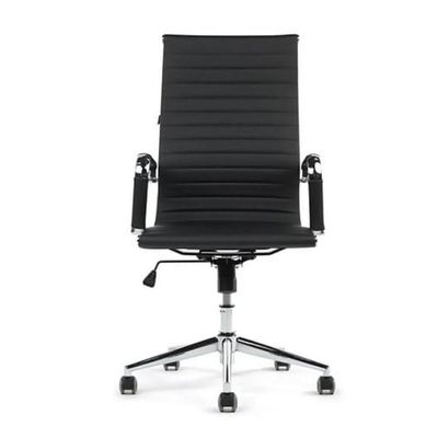 Modern Executive Office Chair, Black Leather, Swivel (Black, High Back)