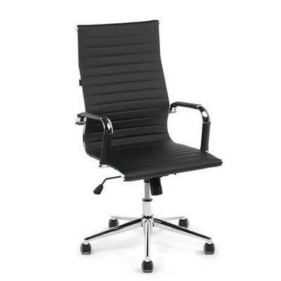 Modern Executive Office Chair, Black Leather, Swivel (Black, High Back)