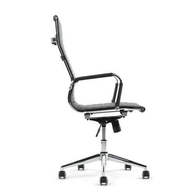 Modern Executive Office Chair, Black Leather, Swivel (Black, High Back)