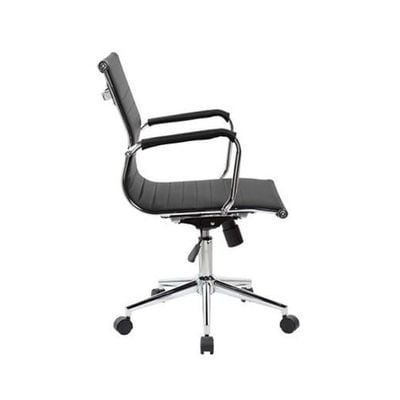 Modern Executive Office Chair, Black Leather, Swivel (Black, Medium Back)