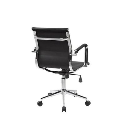 Modern Executive Office Chair, Black Leather, Swivel (Black, Medium Back)