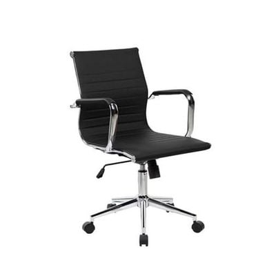 Modern Executive Office Chair, Black Leather, Swivel (Black, Medium Back)