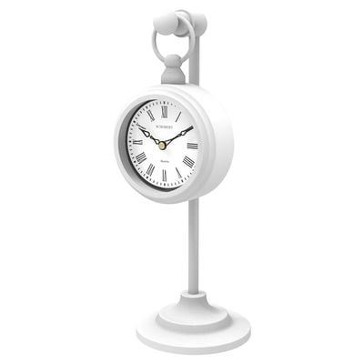 Stand Metal Table Clock 6010W / Silent Silky Move / White Color