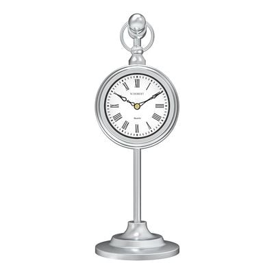 Metal Table Stand Clock(6010QW) Silver Color, Silent Movement, Italian Design 