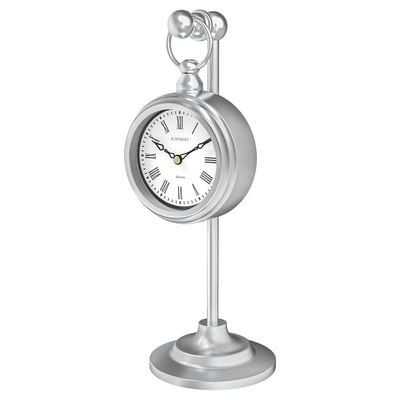 Metal Table Stand Clock(6010QW) Silver Color, Silent Movement, Italian Design