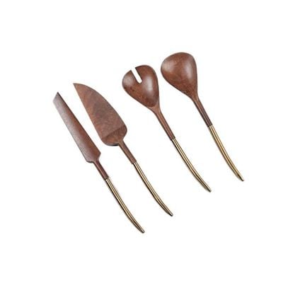 Premium Wooden Salad Server Set – 2 Knives and 2 Spoons