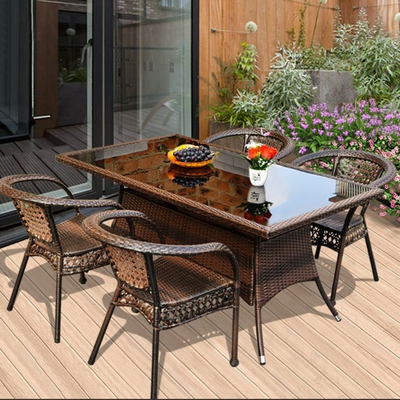 AWD Outdoor Patio Dining Set of 5 Modern Rattan Wicker Furniture with Glass Top Table and 4 Chairs All-Weather Garden Deck Furniture for Backyard Balcony or Terrace Modern PE Rattan Outdoor Set - Brown