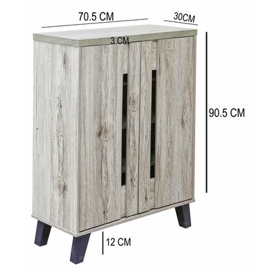 Modern Two-Door Shoe Cabinet – Durable Particle Board with 3 Shelves & Stable Plastic Legs