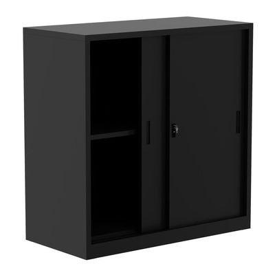 Godrej Low Height Sliding Door Steel Bookshelf with Shelves, Durable Steel Frame, and Sleek Black Finish