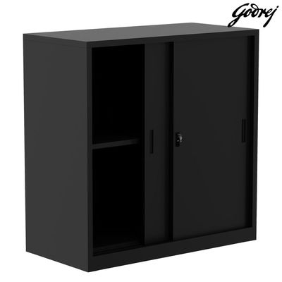 Godrej Low Height Sliding Door Steel Bookshelf with Shelves, Durable Steel Frame, and Sleek Black Finish
