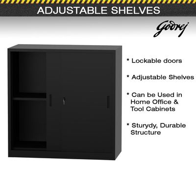 Godrej Low Height Sliding Door Steel Bookshelf with Shelves, Durable Steel Frame, and Sleek Black Finish