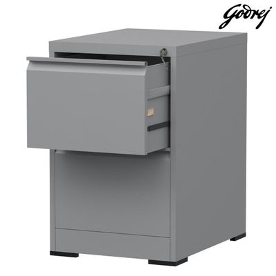Godrej 2 Drawer Steel Filing Cabinet with Secure Lock, Heavy-Gauge Steel, and Grey Powder-Coated Finish