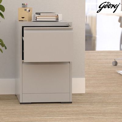 Godrej 2 Drawer Steel Filing Cabinet with Secure Lock, Heavy-Gauge Steel, and Grey Powder-Coated Finish