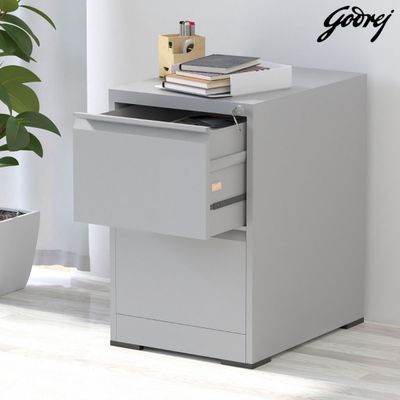 Godrej 2 Drawer Steel Filing Cabinet with Secure Lock, Heavy-Gauge Steel, and Grey Powder-Coated Finish