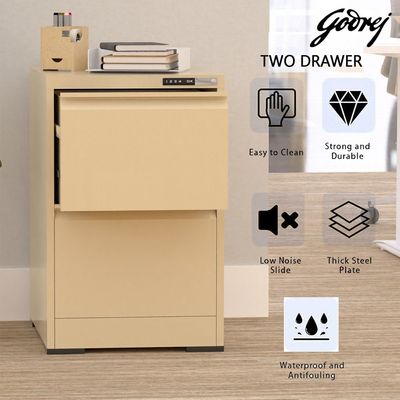 Godrej 2 Drawer Digital Filing Cabinet with Touch Screen Lock, Heavy-Duty Steel, and Scratch-Resistant Beige Finish