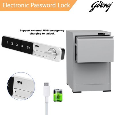 Godrej 2 Drawer Digital Filing Cabinet with Touch Screen Lock, Heavy-Duty Steel, and Scratch-Resistant Grey Finish