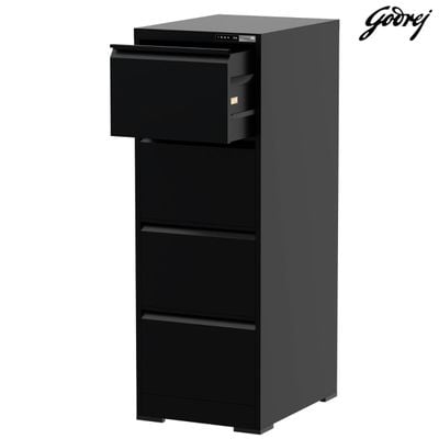 Godrej 4 Drawer Digital Filing Cabinet with Touch Screen Lock, Heavy-Duty Steel, and Scratch-Resistant Black Finish