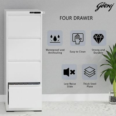 Godrej 4 Drawer Digital Filing Cabinet with Touch Screen Lock, Heavy-Duty Steel, and Scratch-Resistant White Finish