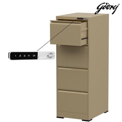 Godrej 4 Drawer Digital Filing Cabinet with Touch Screen Lock, Heavy-Duty Steel, and Scratch-Resistant Beige Finish