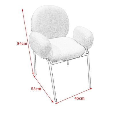 Maple Home Dining Chair Boucle Fabric Lamb Wool Low Arm Rounded Backrest Black Metal Legs Kitchen Lounge Living Office Restaurant Furniture