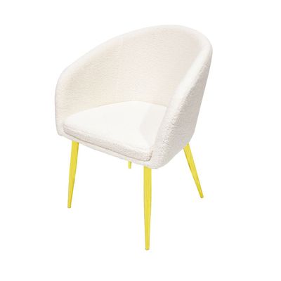Maple Home Dining Chair Boucle Fabric Backrest Rounded Armrest Metal Legs Lamb Wool Padded Seat Living Kitchen OfficeLounge Restaurants Furniture