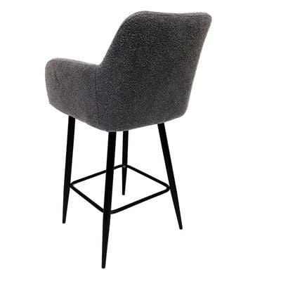 Maple Home High Bar Chair Boucle Fabric Curved Armest Backrest Footrest Black Metal Legs Wool Counter Stools Bar Kitchen Living Resturant Furniture