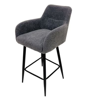 Maple Home High Bar Chair Boucle Fabric Curved Armest Backrest Footrest Black Metal Legs Wool Counter Stools Bar Kitchen Living Resturant Furniture