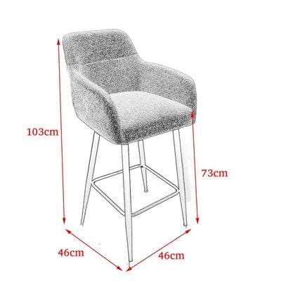 Maple Home High Bar Chair Boucle Fabric Curved Armest Backrest Footrest Black Metal Legs Wool Counter Stools Bar Kitchen Living Resturant Furniture