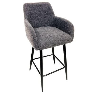 Maple Home High Bar Chair Boucle Fabric Curved Armest Backrest Footrest Black Metal Legs Wool Counter Stools Bar Kitchen Living Resturant Furniture