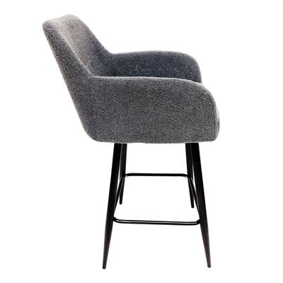 Maple Home High Bar Chair Boucle Fabric Curved Armest Backrest Footrest Black Metal Legs Wool Counter Stools Bar Kitchen Living Resturant Furniture