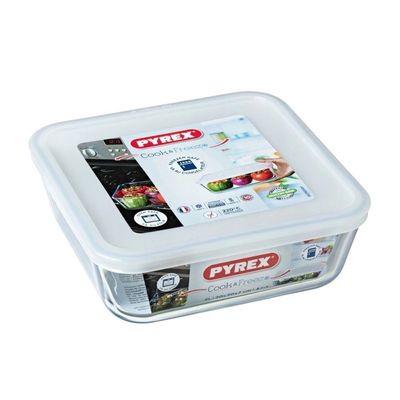 Pyrex Cook&Freeze 0.8L Square Glass Dish with Lid - Oven, Microwave, Freezer & Dishwasher Safe