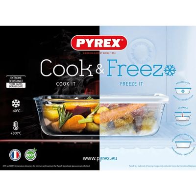 Pyrex Cook&Freeze 0.8L Rectangular Glass Dish with Lid - Oven, Microwave, Freezer & Dishwasher Safe