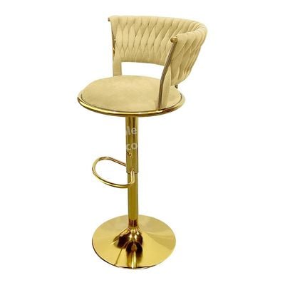 Maple Home Velvet Bar Stool Chair Metal Leg Adjustable High Backrest 360° Open Back Upholstered Seat Kitchen Home Office Bar Restuarant Furniture